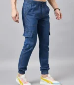 Men’s-blue-denim-cargo-joggers-with-elastic-cuffs-and-pockets—Denim-Apparels