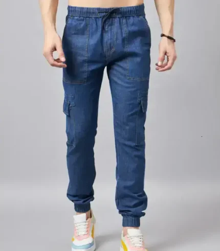 Men’s-blue-denim-cargo-joggers-with-elastic-cuffs-and-pockets—Denim-Apparels